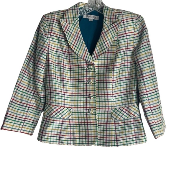 KAY UNGER Silk Windowpane Check Button in Multi-colors Size 2 - Picture 1 of 6